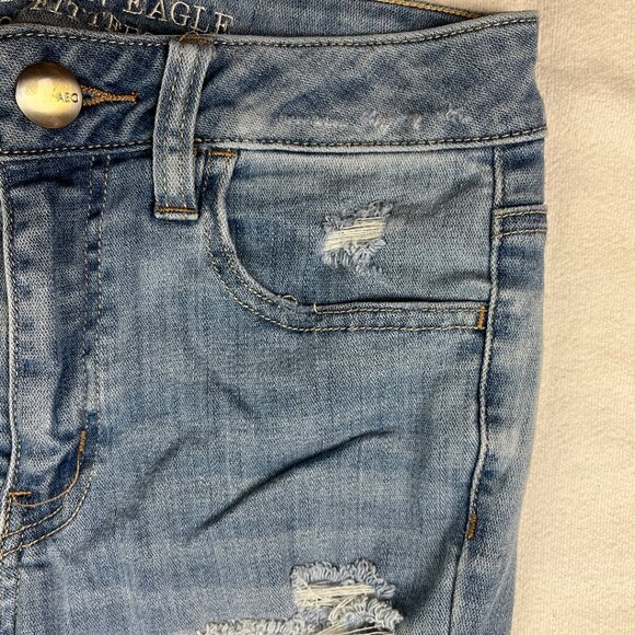 American Eagle Hi-Rise Jeggings Super Stretch Bleached Distressed Light Wash - Picture 7 of 15